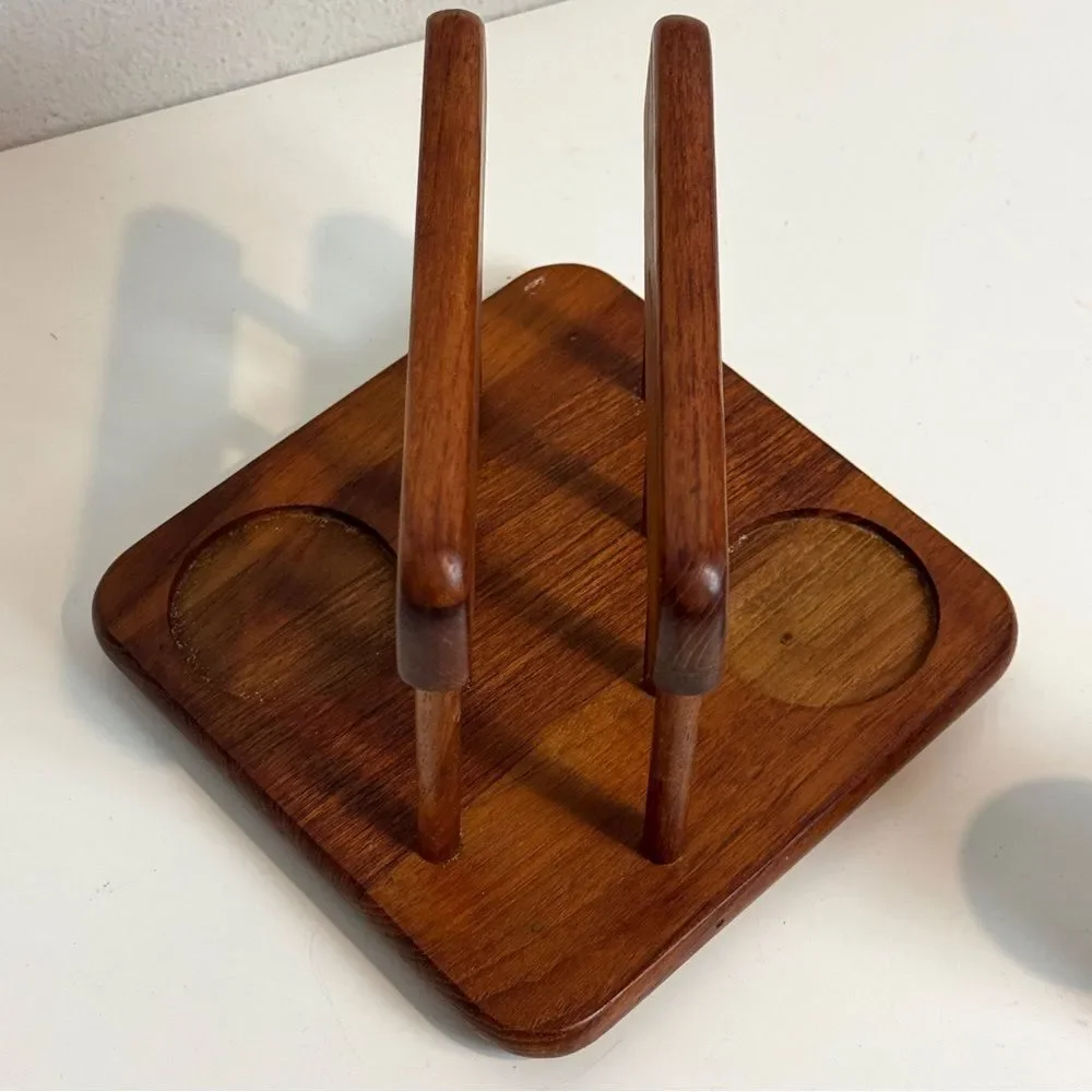 Vintage Teak Napkin Holder with Salt Shaker & Pepper Mill